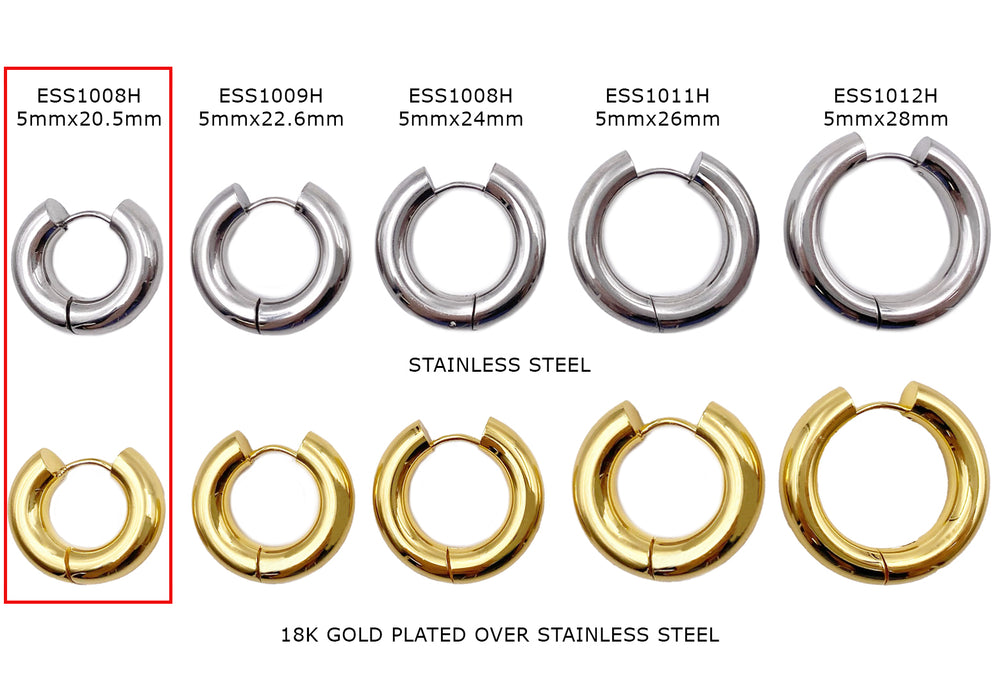 ESS1008H Stainless Steel Earring Hoops 5mmx20.5mm