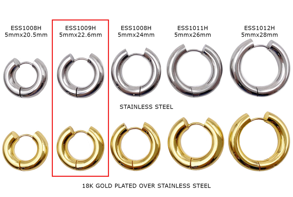 ESS1009H Stainless Steel Earring Hoops 5mmx22.6mm