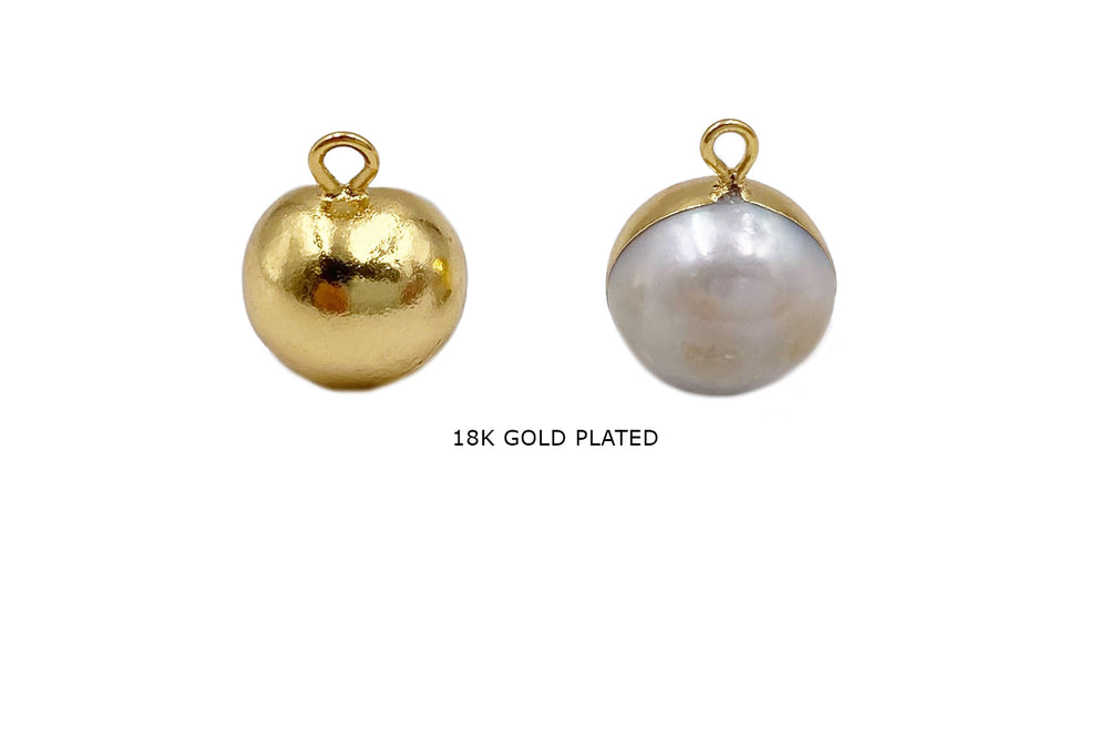 FWP1120 Round Pearl Charm Half 18k Gold Plated Healf Pearl