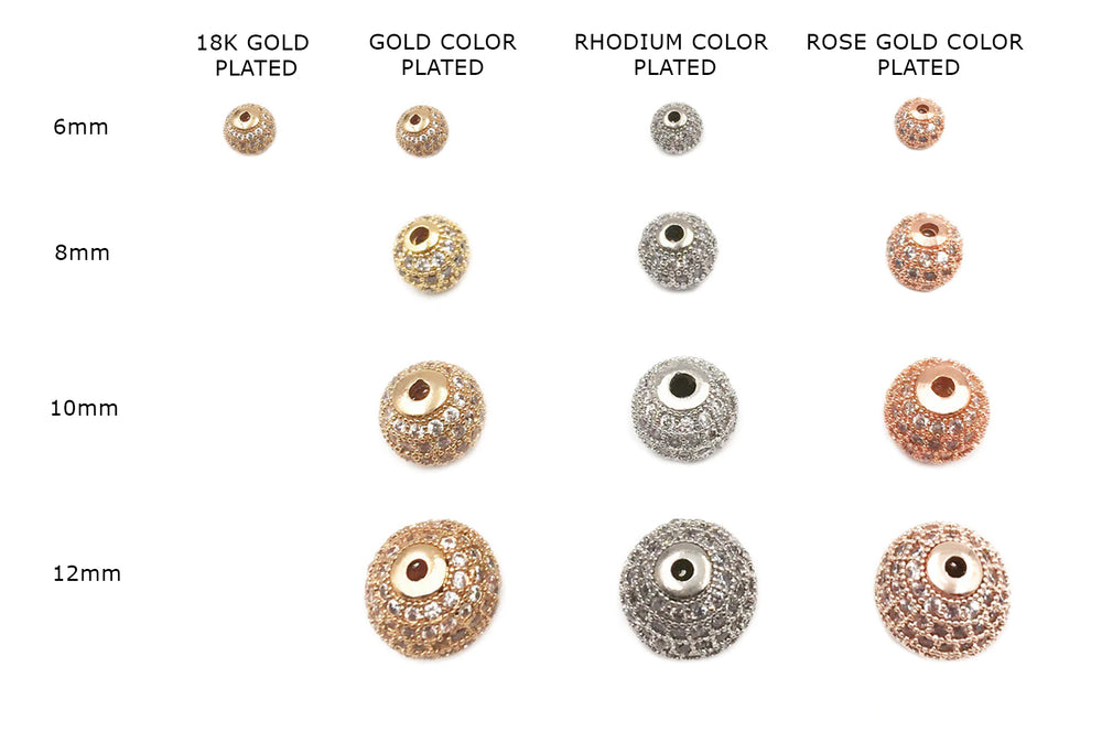 MP3748-49 Round Cubic Zirconia Ball Spacer 6mm, 8mm 10mm, 12mm CHOOSE COLOR & SIZE BELOW