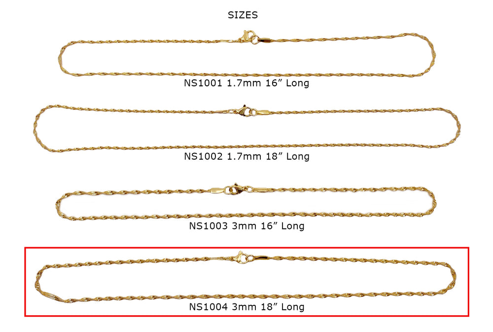 NS1004 Stainless Steel Twirl Chain 3mm Necklace 18"