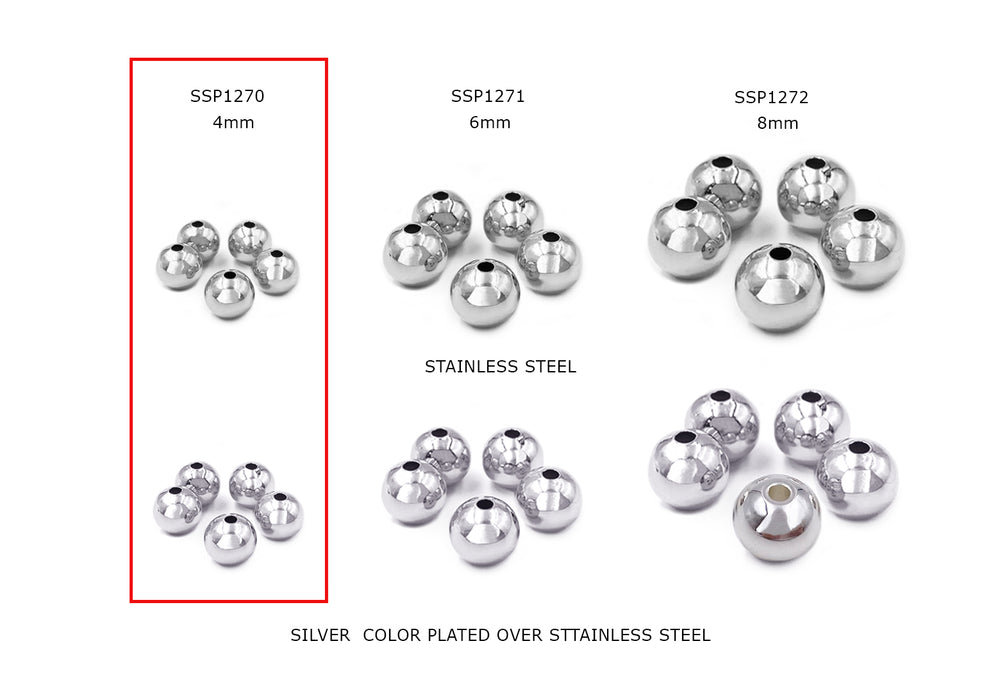 SSP1270  Stainless Steel 4mm Round Spacer Bead