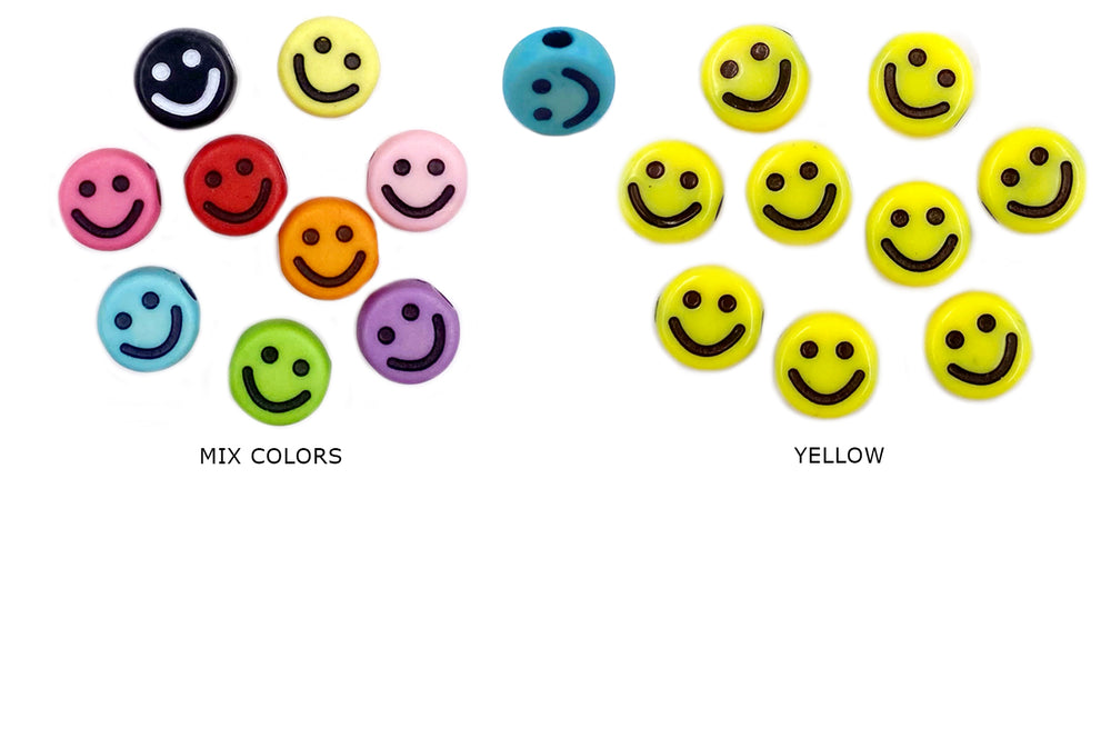 AP1625  9.5mm Flat Round Smiley Beads - Smiley Spacer