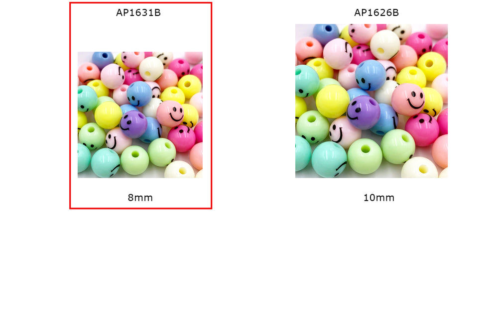 AP1631B  Colorful Round Smiley Beads 8mm - Smiley Spacer