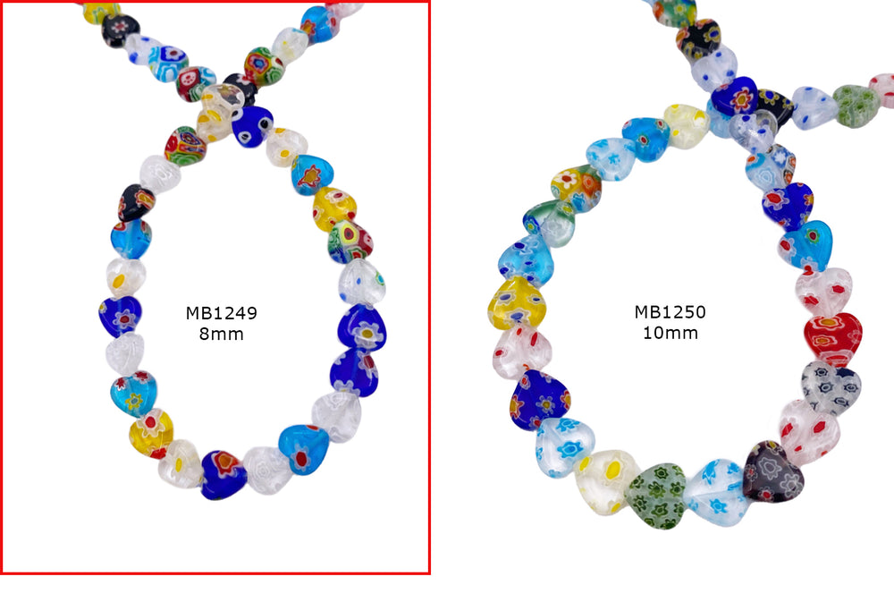 MB1249 8mm Colorful Millefiori Glass Heart Beads Spacers