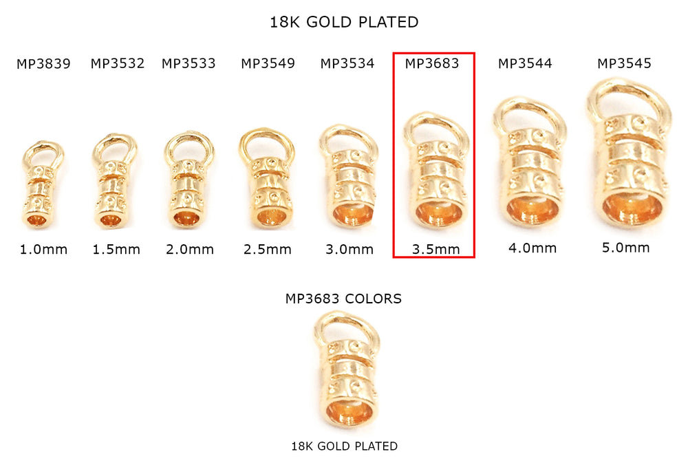 MP3683  3.5mm 18K Gold Plated End Crimp With Ring CHOOSE PACK BELOW
