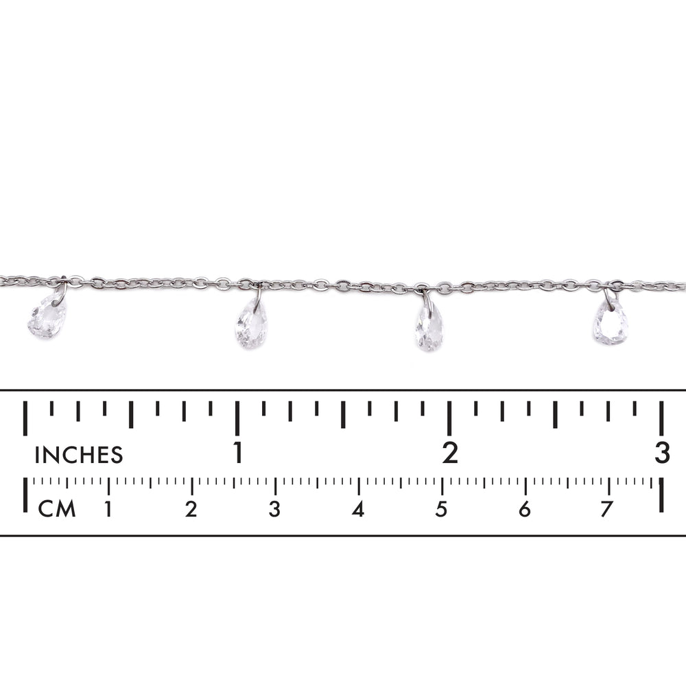Dainty stainless steel chain with cubic zirconia tear drop stones