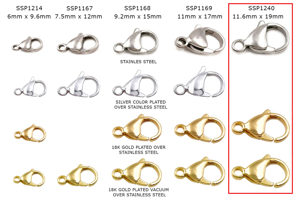 SSP1240  Stainless Steel Clasp CHOOSE SIZE COLOR & PACK BELOW