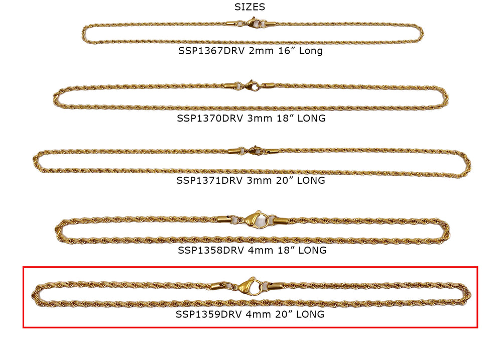 SSP1359DRV Vacuum Plated 4mm Rope Chain Necklace 20"