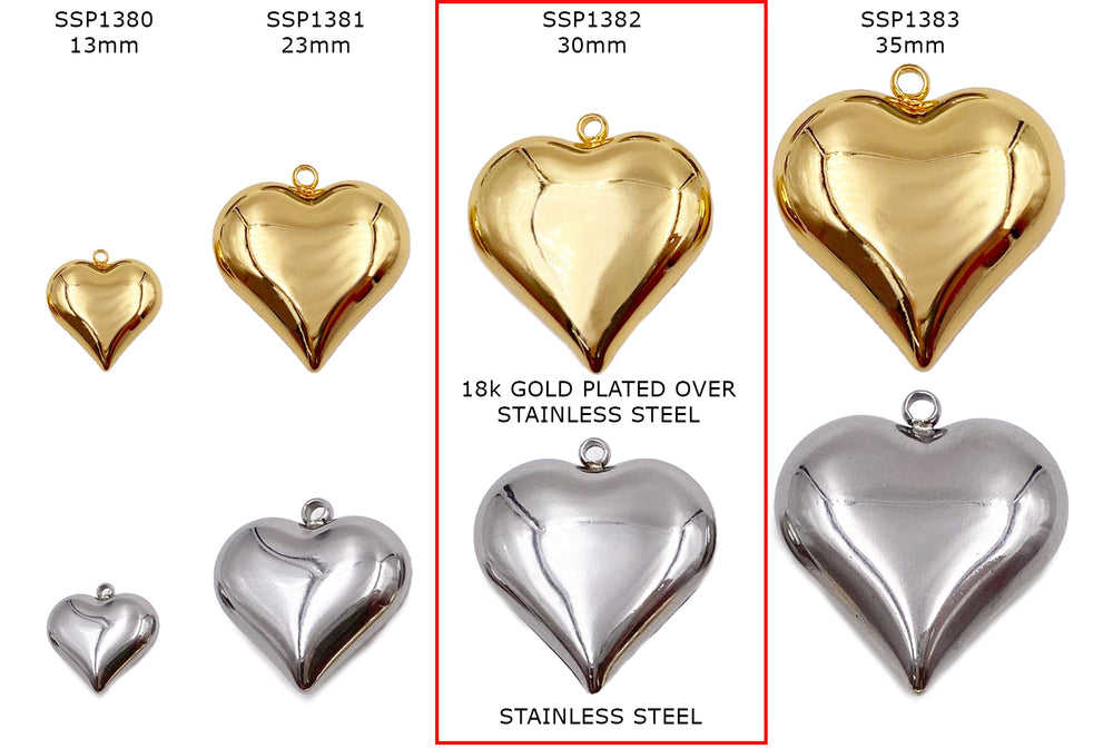 SSP1382  Stainless Steel Puffy Heart Pendant Charm 30mm