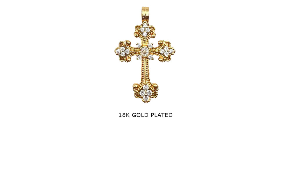 CB2051 Ornate Cubic Zirconia Cross Pendant 27mmx42.5mm