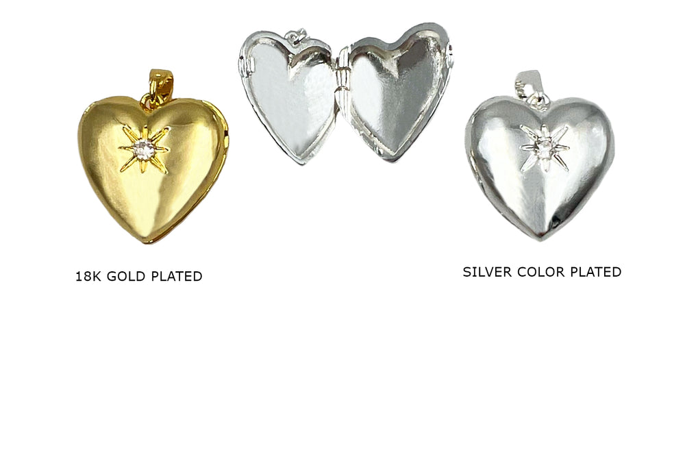 CB2070 Cubic Zirconia Heart Locket Charm Pendant 19mm