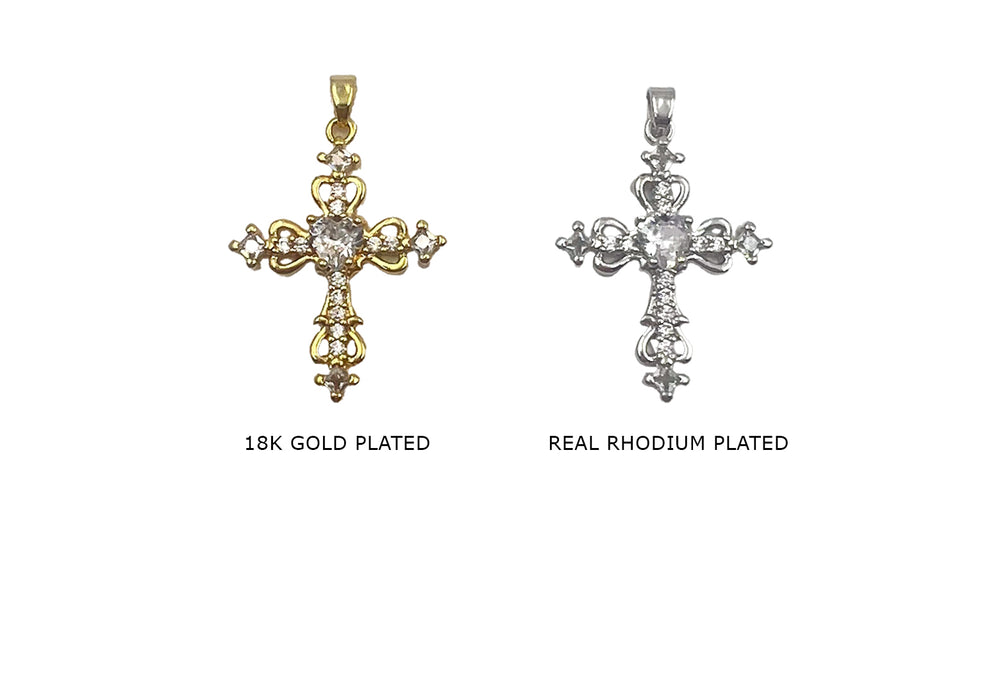 CB2074 Ornate Cubic Zirconia Cross Pendant 24mmx32.6mm