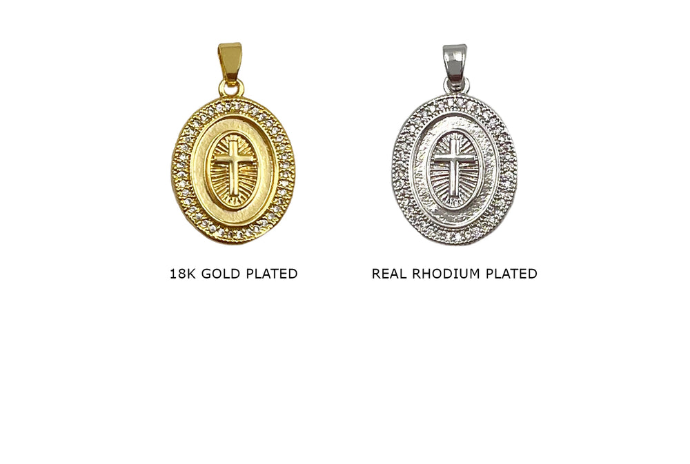 CB2078 Oval Coin With Cross Design Charm/Pendant