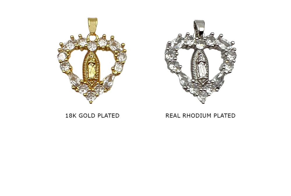 CB2081 Cubic Zirconia Heart Charm Pendant With Mother of Jesus