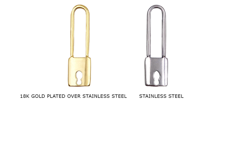 CS1025  Stainless Steel Key Padlock Charm/Pendant 7mm x 25mm