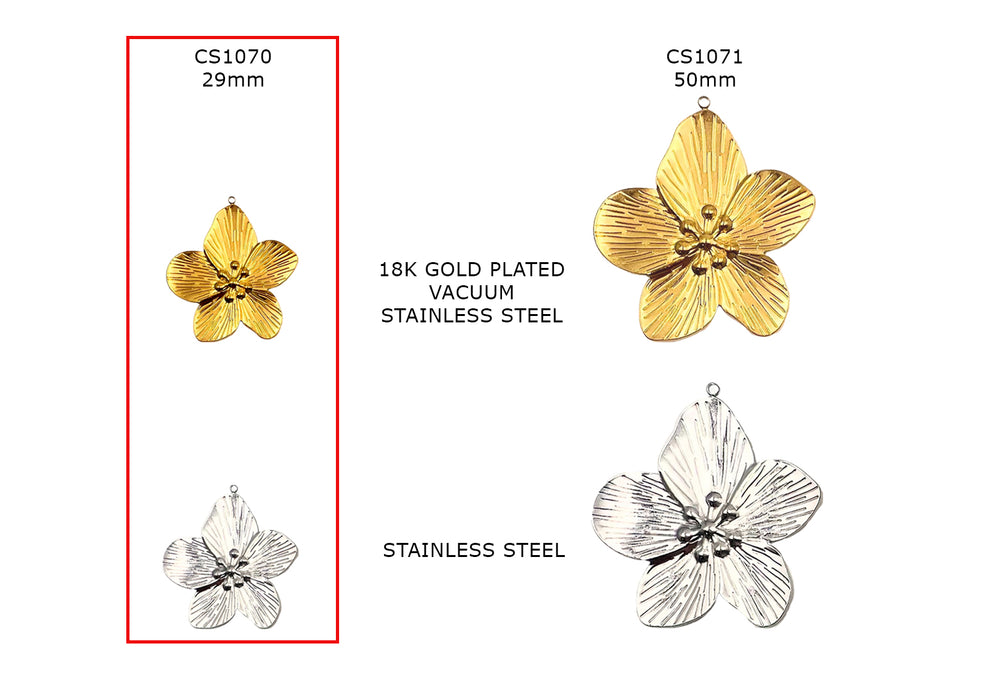 CS1070 Stainless Steel Flower Charm 29mm