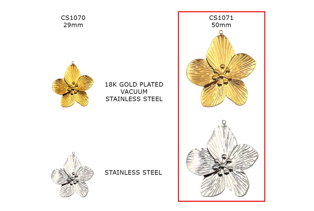 CS1071 Stainless Steel Flower Charm 50mm