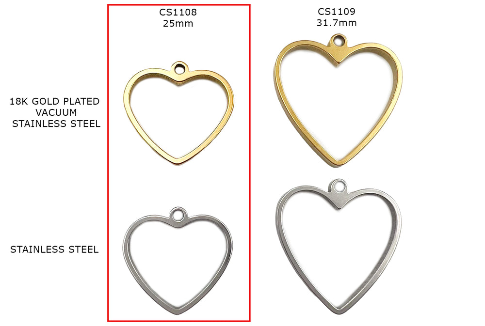 CS1108  Stainless Steel Open Heart Charm  Pendant 25mm