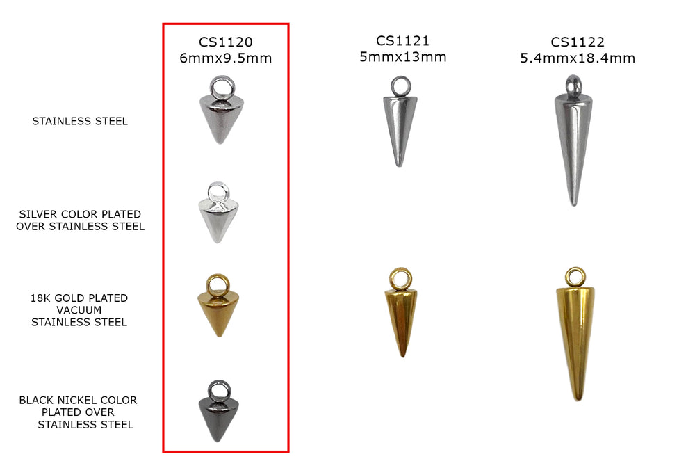 CS1120 Stainless Steel Spike Charm 6mmx9.5mm