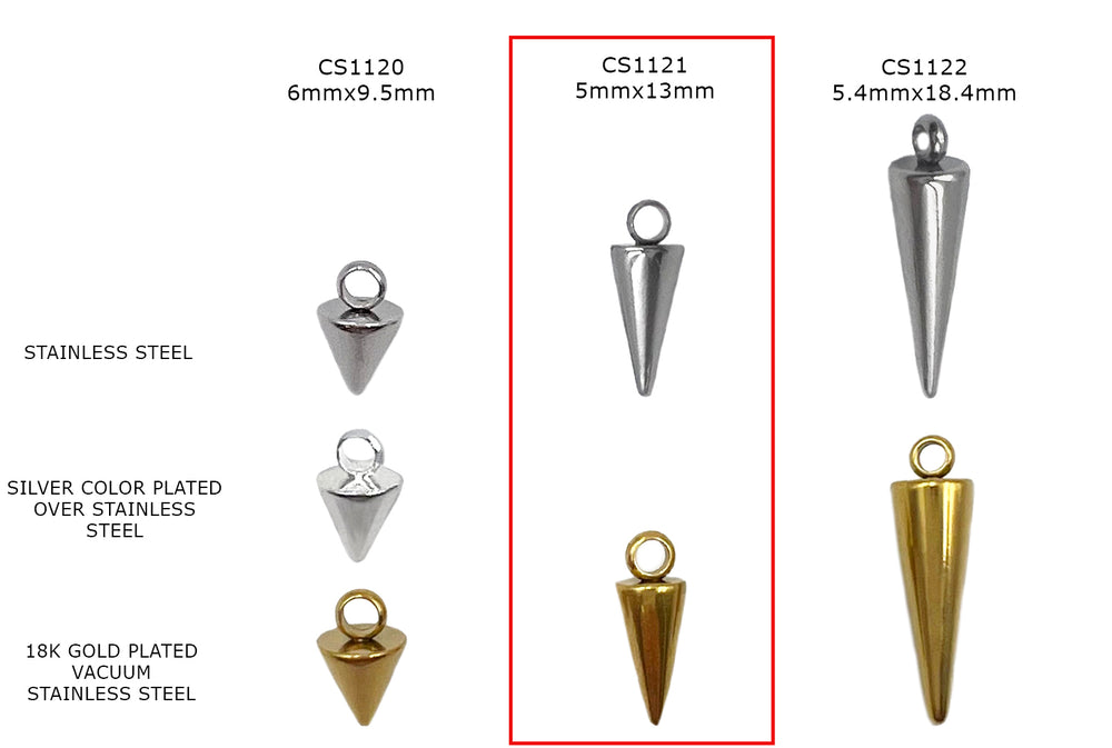 CS1121 Stainless Steel Spike Charm 5mmx13mm