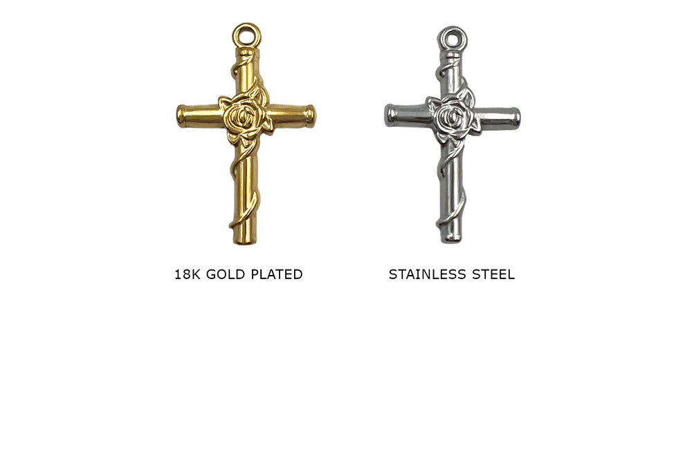 CS1129 Stainless Steel Floral Cross Charm - Pendant 31.4mm