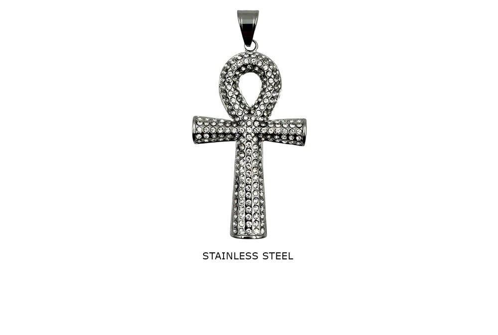 CS1174Z Cubic Zirconia Egyptian Ankh Cross Charm Pendant 37mmx64mm