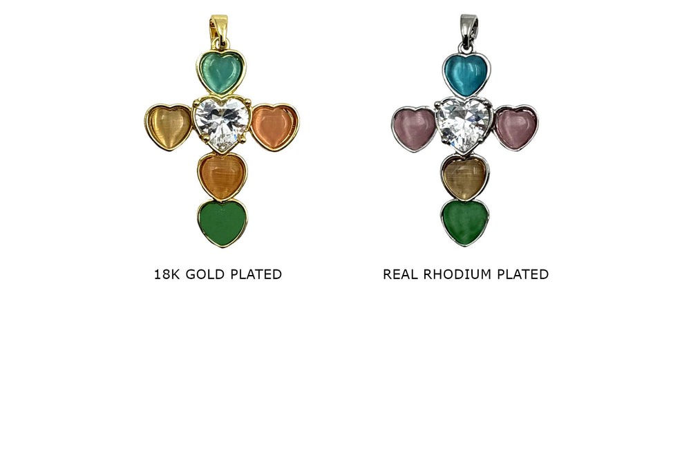 CB2086 Heart Shaped Cubic Zirconia Cross Charm - Pendant