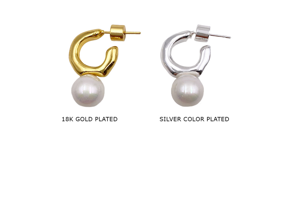 EB2099M Brass Hoop Earring With Pearl Ball