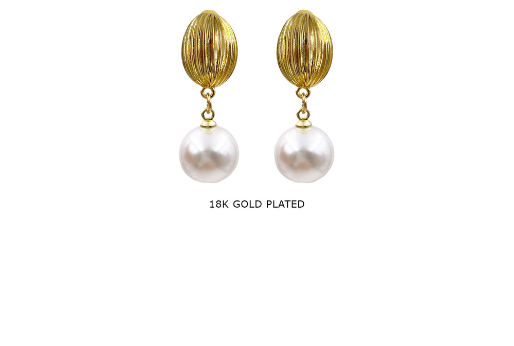 EB2101M 18k Gold Plated Pearl Ball Drop Earring