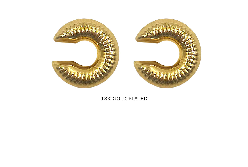 EB2138C 18k Gold Plated Chunky Ribbed Ear Cuff 25mm