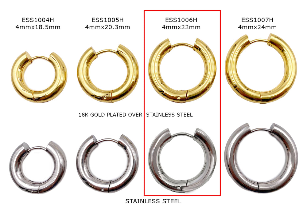 ESS1006H Stainless Steel Earring Hoops 4mmx22mm