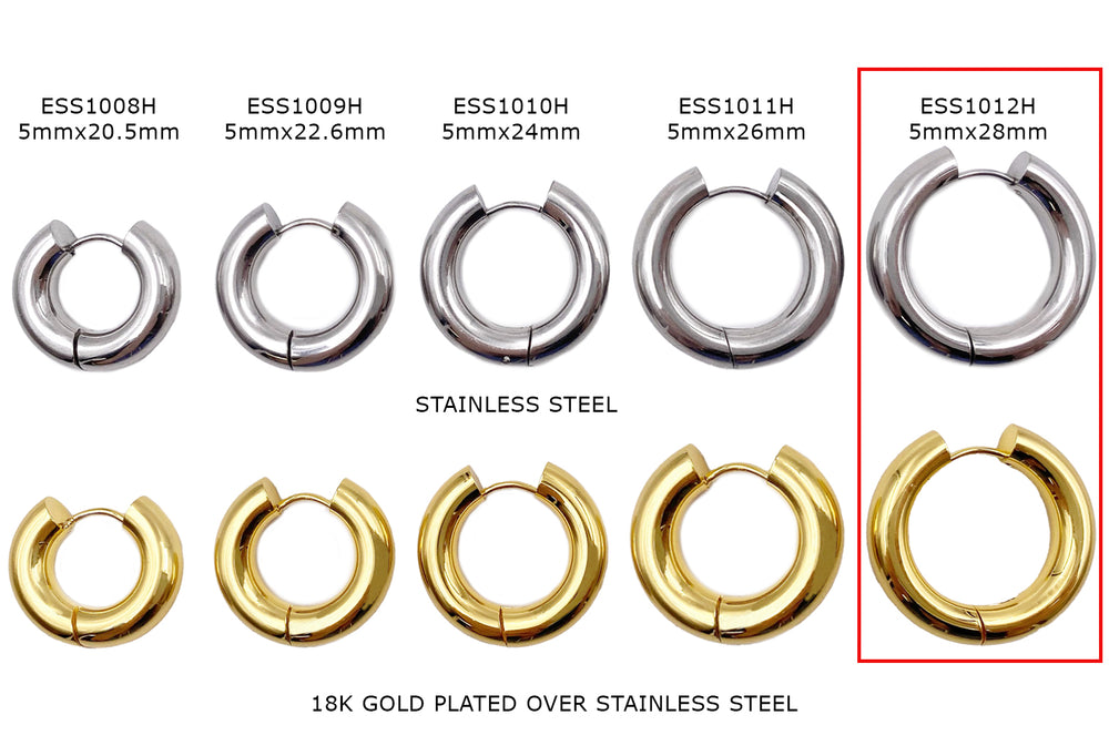 ESS1012H Stainless Steel Earring Hoops 5mmx28mm