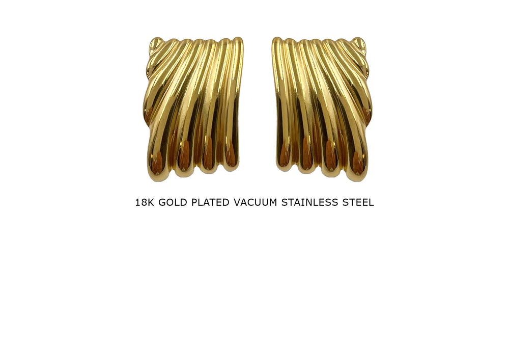 ESS10690 Stainless Steel Rectangular Lined Ribbed Earrings 32mm