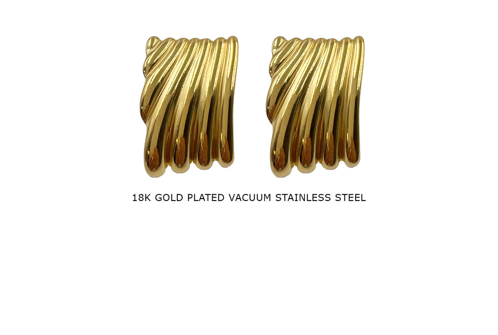 ESS10690 Stainless Steel Rectangular Lined Ribbed Earrings 32mm