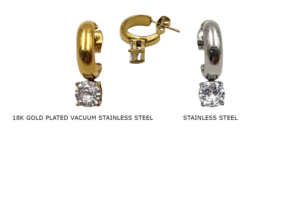 ESS10820Z Cubic Zirconia Solitaire Drop Hoop Earring