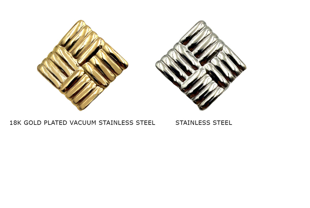 ESS1088MZ Stainless Steel Square  Lined Ribbed Earrings