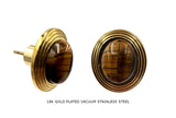 ESS1120MZ Tiger Eye Oval Stud Earrings in 18k Vacuum Gold-Plated Stainless Steel