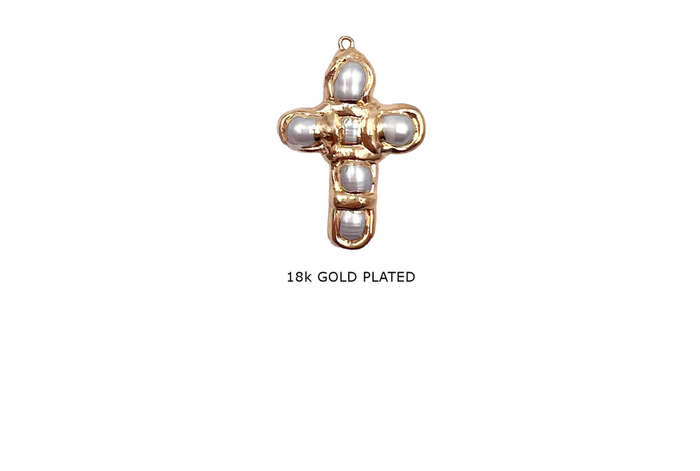 FWP1134 Fresh Water Pearl Cross Pendant With Gold Lining