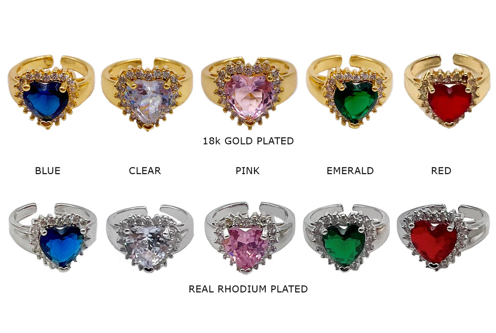 MP4062RI Cubic Zirconia Heart Rings CHOOSE COLOR BELOW