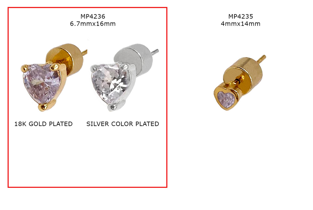 MP4236 Cubic Zirconia Heart Stud Earring