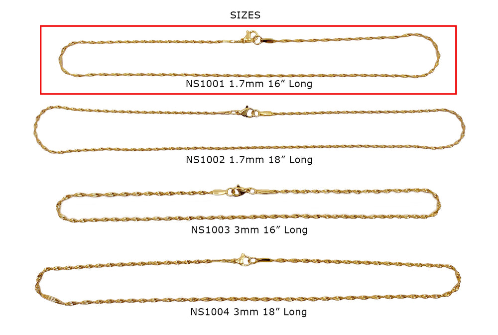NS1001 Stainless Steel Twirl Chain 1.7mm Necklace 16"