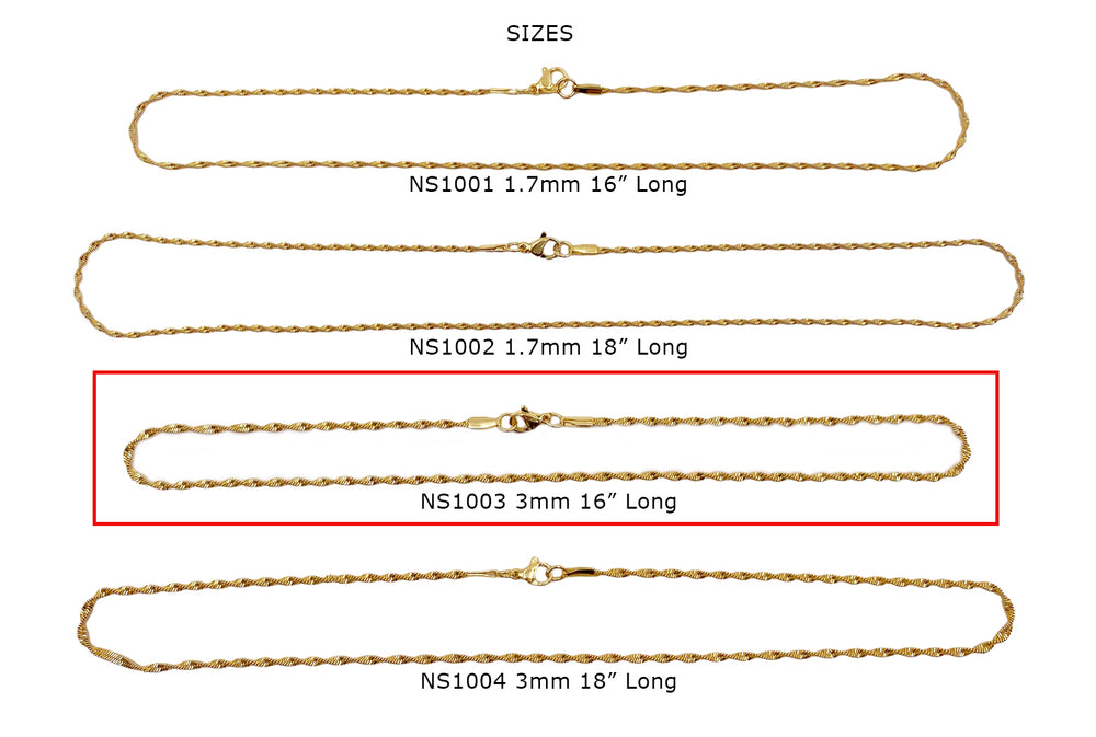 NS1003 Stainless Steel Twirl Chain 3mm Necklace 16"