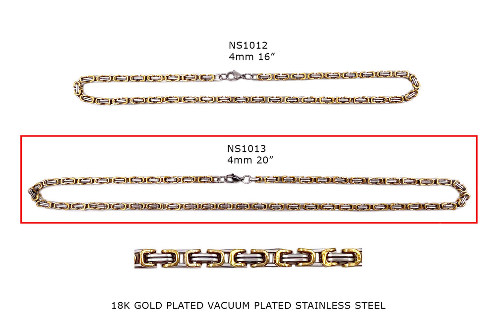 NS1013 Stainless Steel Two Tone 4mm Rectangular Chain Necklace 20"