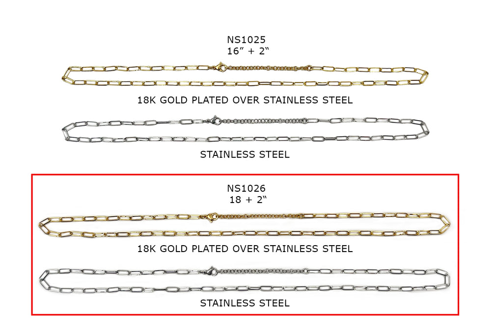 NS1026 Stainless Steel Paper Clip Chain Necklace 18"