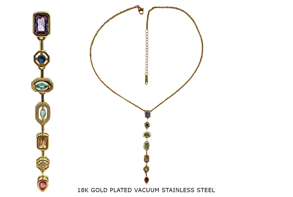 NS1045Z Multi Stone Shape Cubic Zirconia Drop Necklace