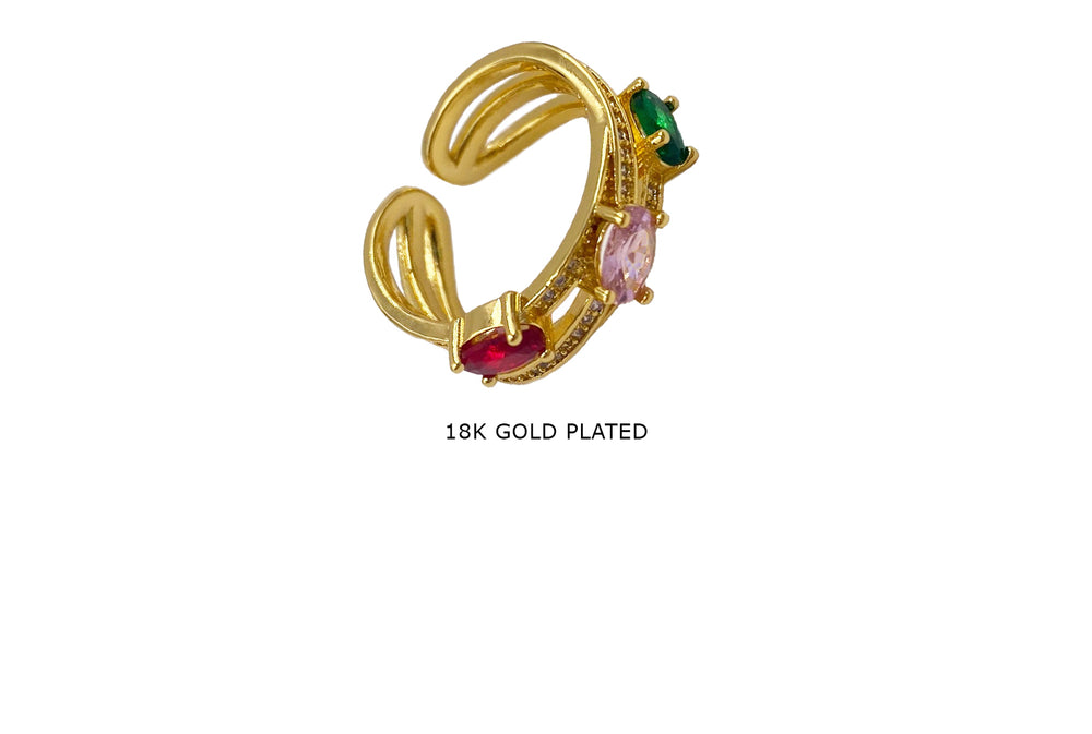 RBO1021 Cubic Zriconia  Ring With Emerald Ruby Pink Stones