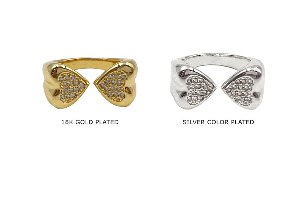RBO1044 Cubic Zirconia Double Heart Chunky Rings