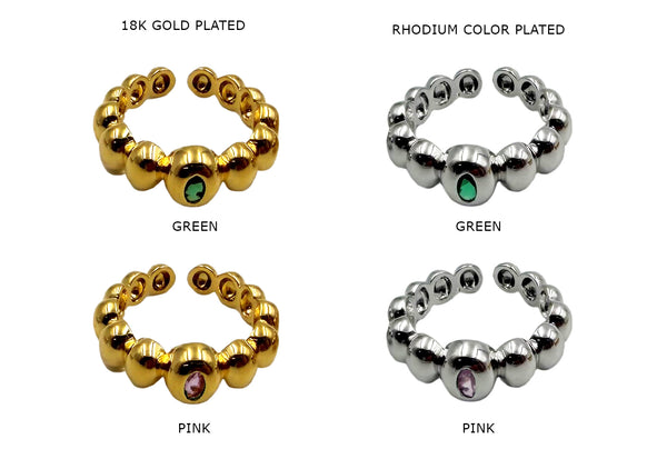 Contemporary 18k Gold Plated Oval Ring - Oval Design Rings - Green CZ ...