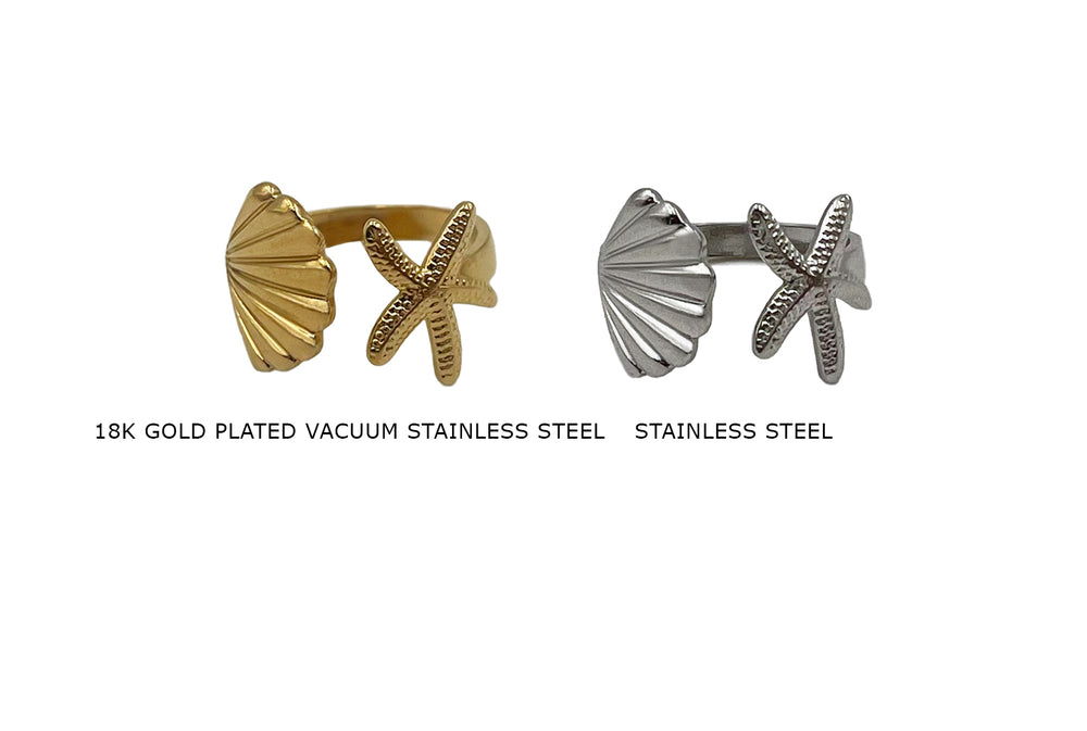 RSO1031 Stainless Steel Shell Star Fish Ring
